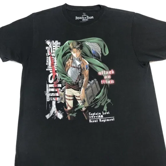 Attack On Titan Shirt Men L Black Captain Levi Season 3 Anime Graphic Tee Fan - Picture 2 of 9